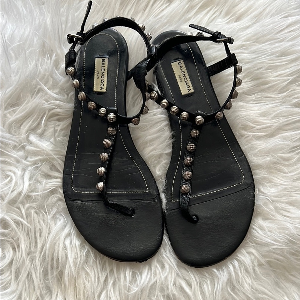 Balenciaga Black Sandals with Silver Studs